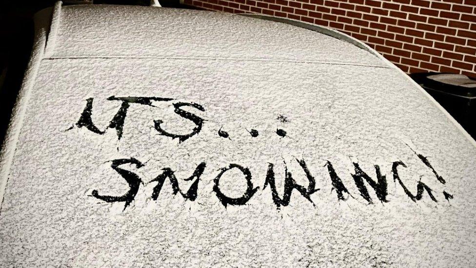 Snow on a car in Bawburgh