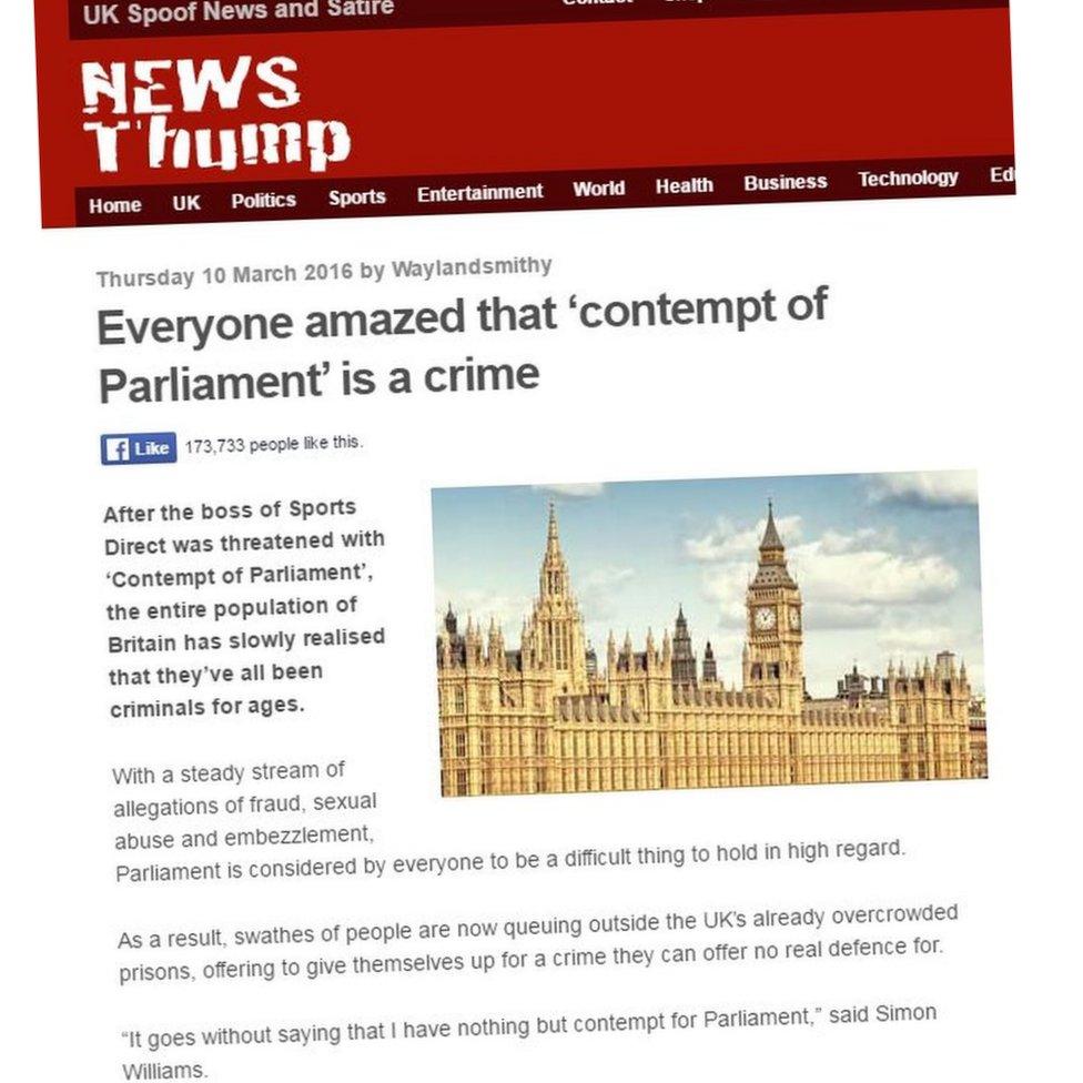 Spoof news article about contempt of Parliament