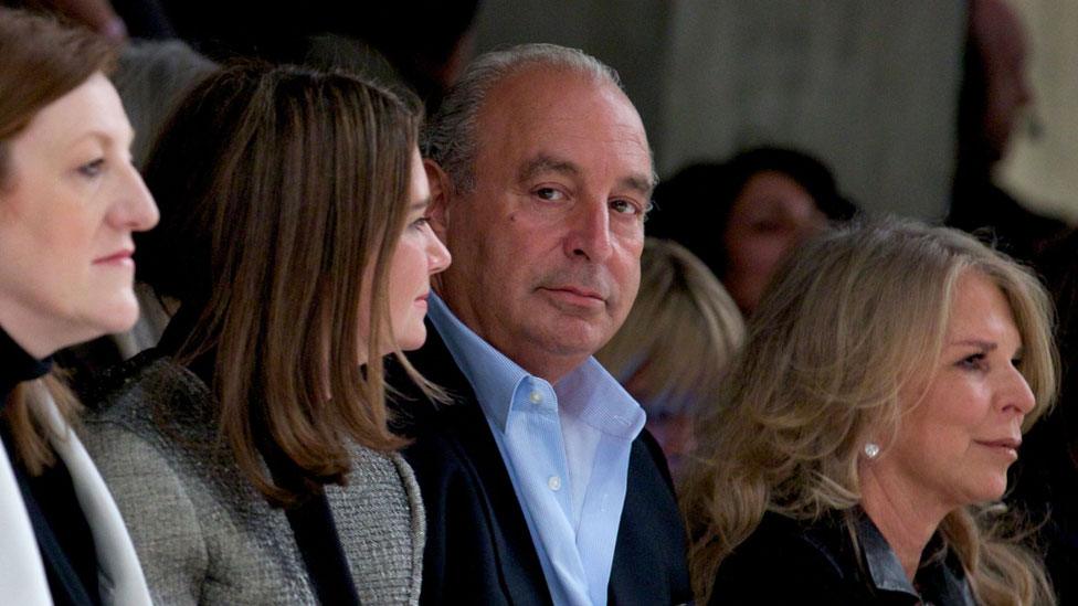 Philip Green with wife Tina, right, at London Fashion Week in 2013