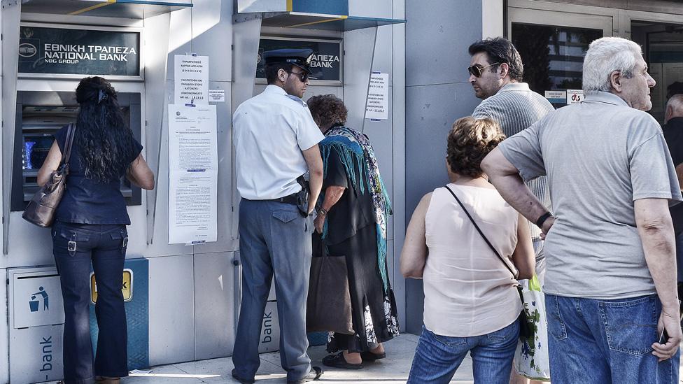 Greeks at cash machines in Athens, 20 Jul 15