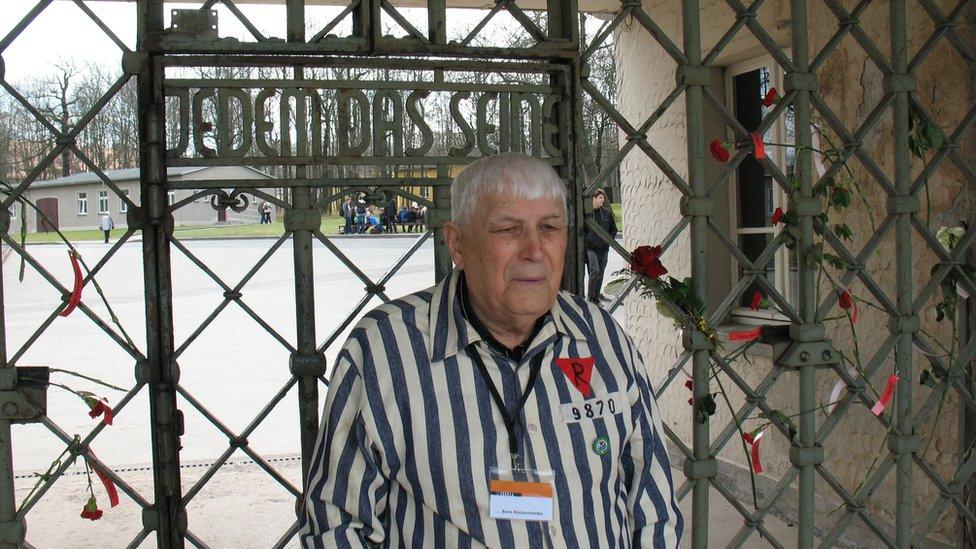 Boris Romantschenko outside the Buchenwald concentration camp