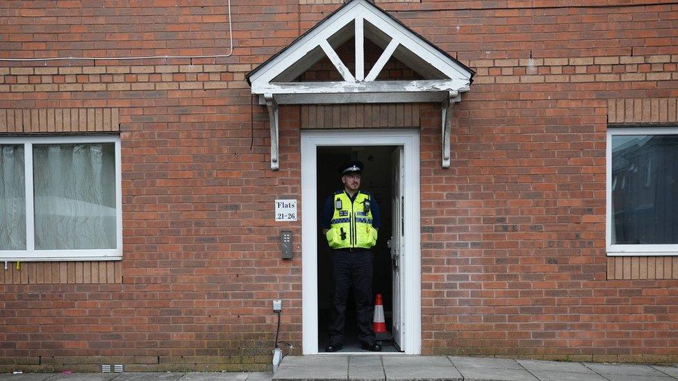 Police at the scene in Sandalwood Court, Newport