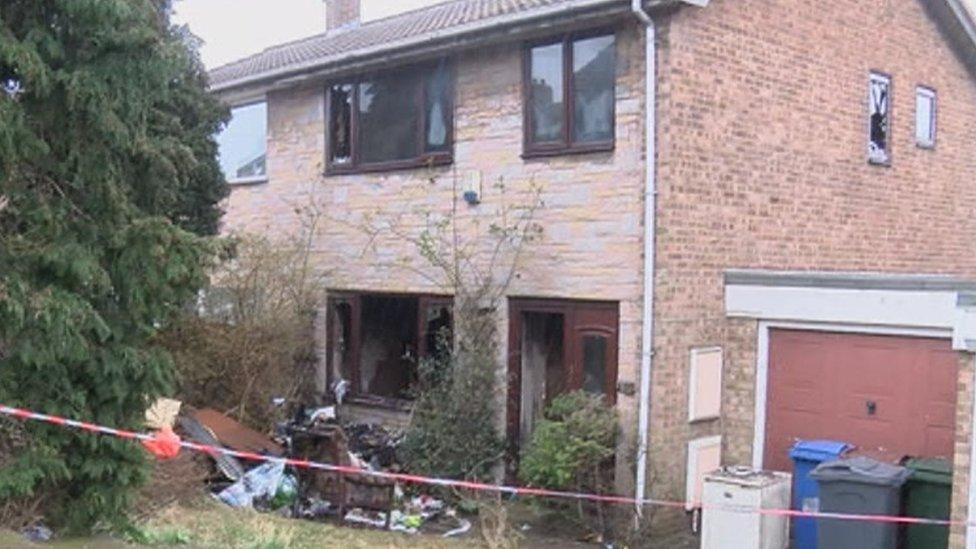 Fire-damaged house in Staincross, Barnsley