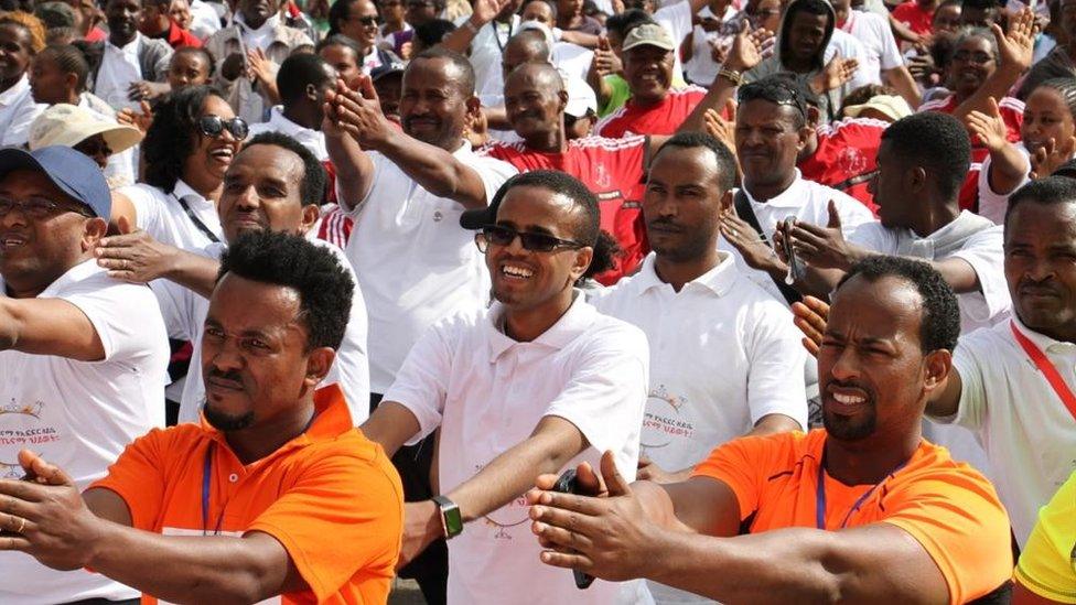 People exercising in Addis Ababa