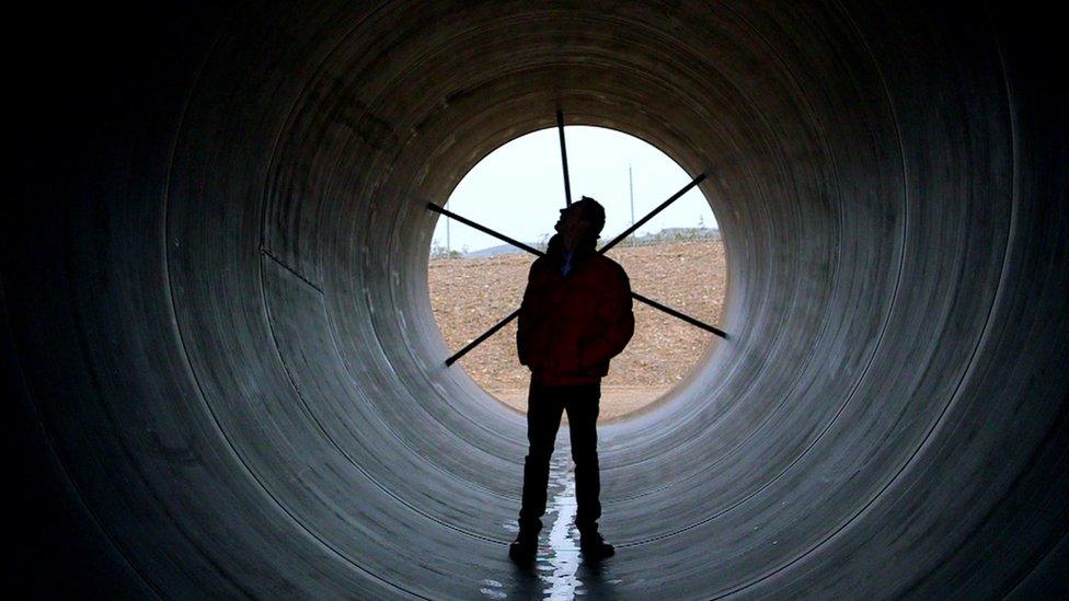 Spencer Kelly inside a Hyperloop tube