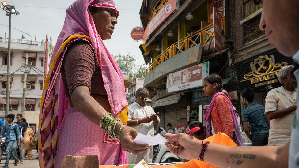 A voter in Delhi in the general election