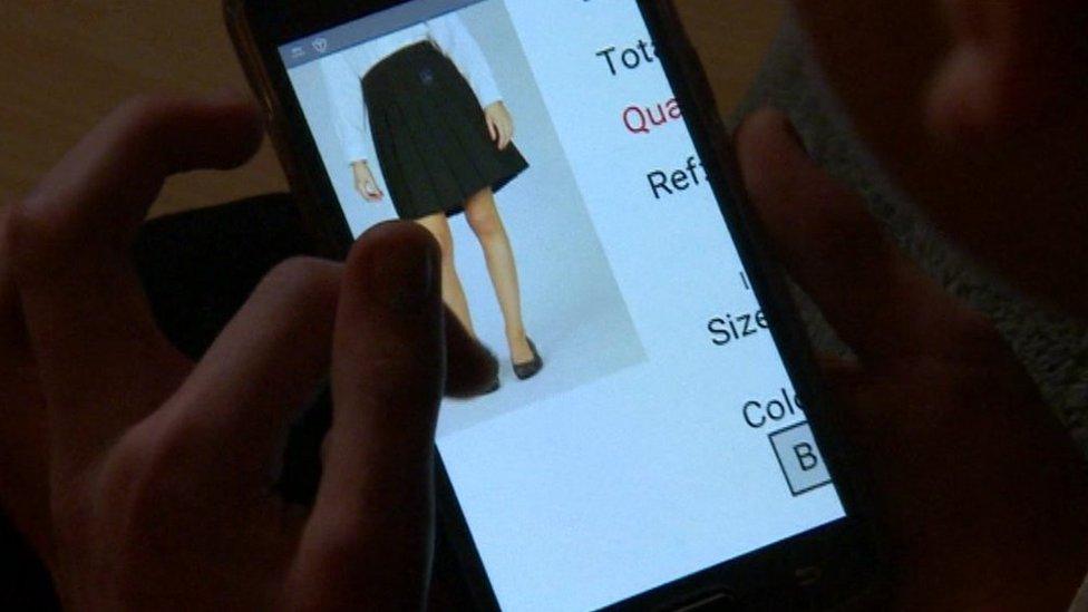 Image of new school skirt on a phone