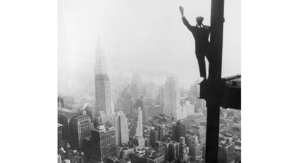 A worker on the Empire State Building on 1 January, 1931