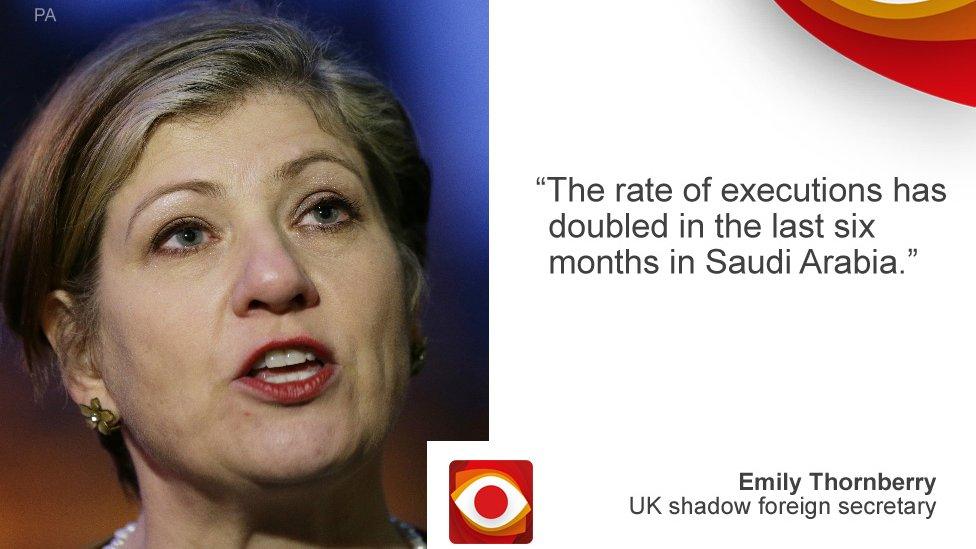 Claim by Emily Thornberry, shadow UK foreign secretary: "The rate of executions has doubled in the last six months in Saudi Arabia."