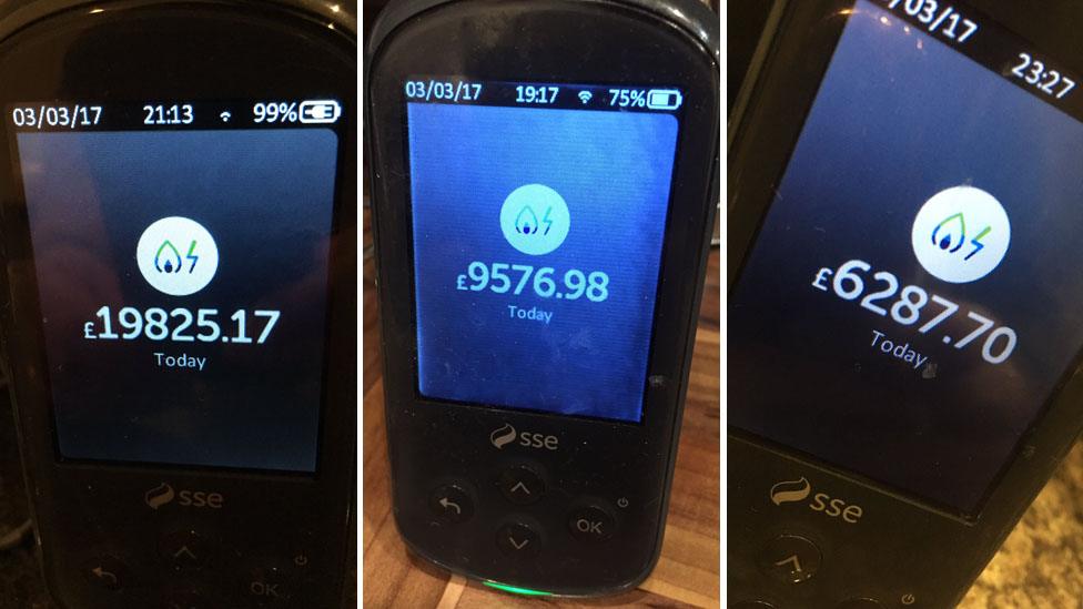 Three images of smart meter readings