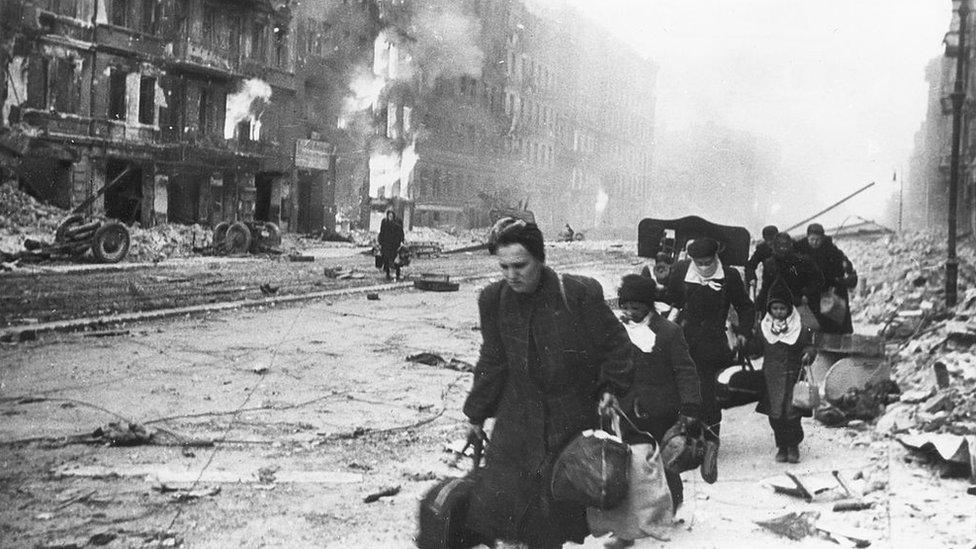 Civilians fleeing Soviet forces in Berlin 1945