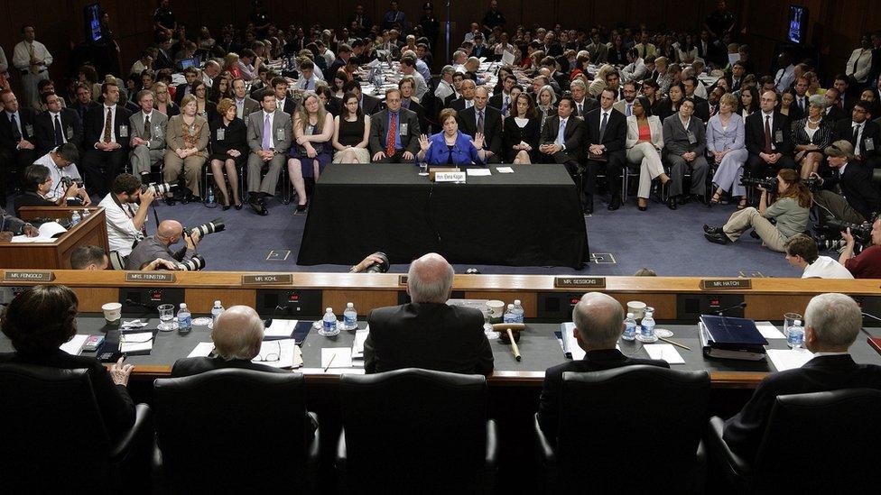 US Supreme Court Justice nominee Elena Kagan gives her opening statement to the Senate Judiciary Committee Chairman on the first day of her confirmation hearings on Capitol Hill