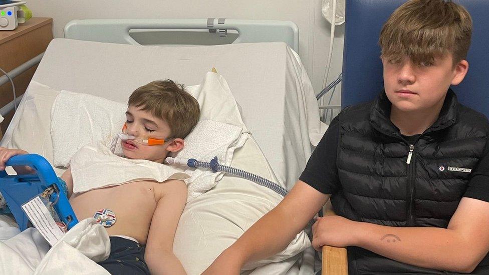 Bedwyr and brother Gethin in hospital