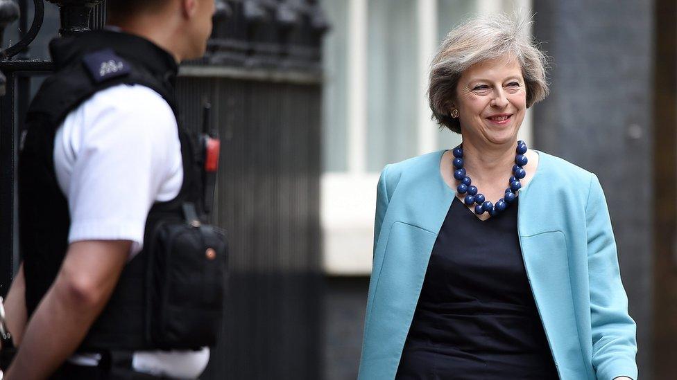 Theresa May arrives for a cabinet meeting at Downing Street in London, Britain, 27 June 2016.