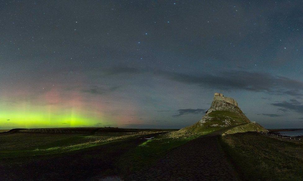 Aurora borealis at Holy Island, Northumberland