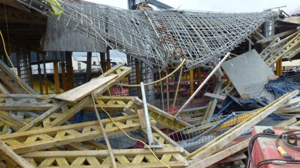 Collapsed stairwell at football stadium