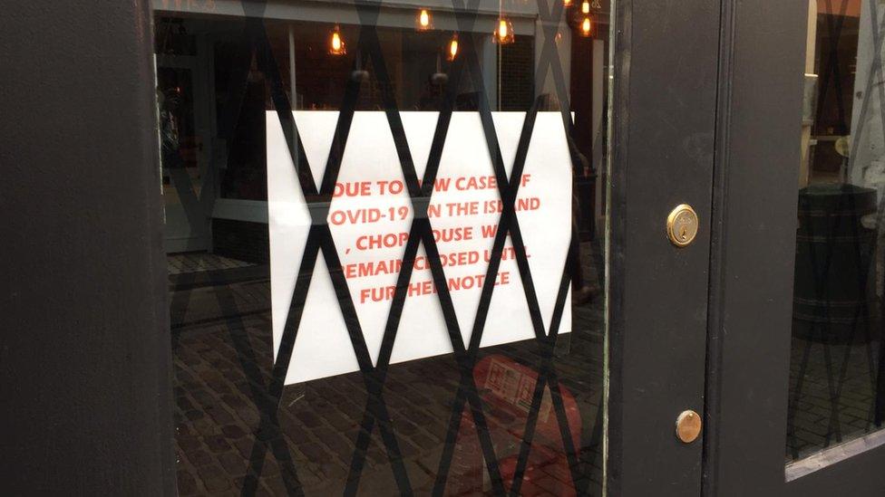 Closed shop window with sign