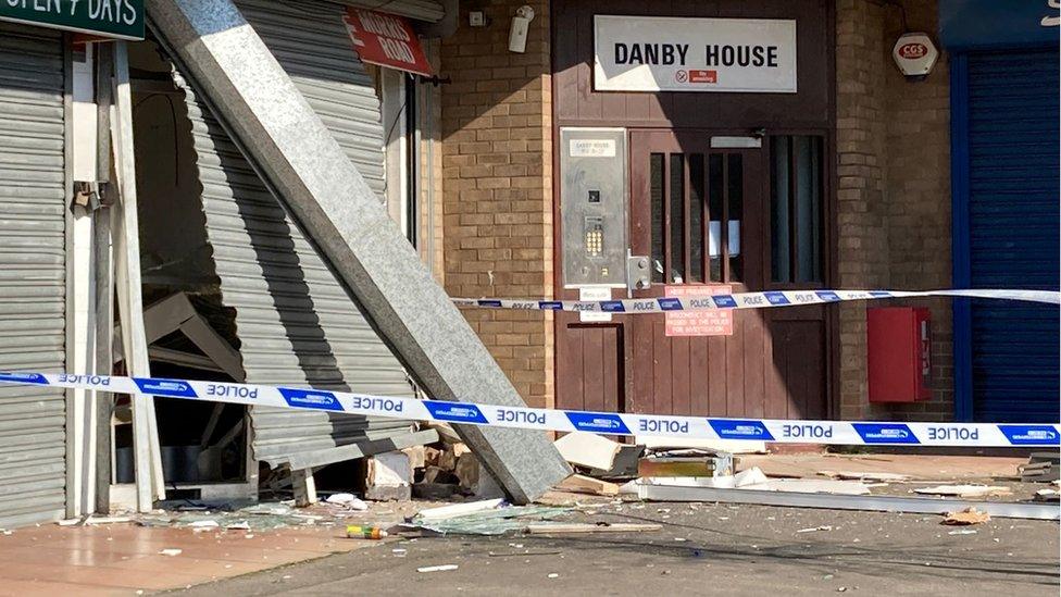 Damage to the convenience store on Morris Road in Lockleaze, Bristol.