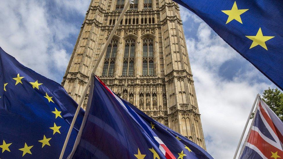 UK and EU flags at Westminster