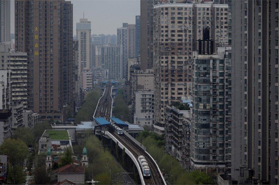 A general shot shot shows buildings in Wuhan, in China's central Hubei province on 28 March 2020.