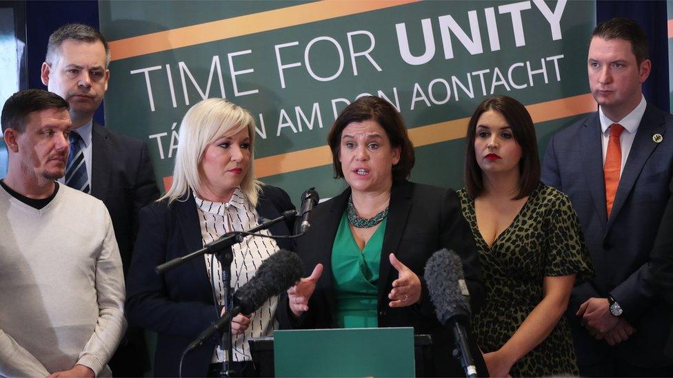 Sinn Féin leader Mary Lou McDonald with party colleagues at the menifesto event