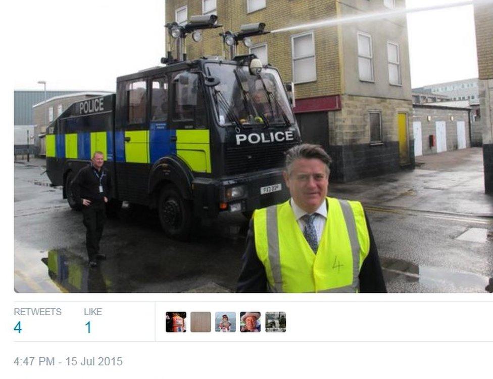 Stephen Greenhalgh with one of the water cannon purchased by the Met