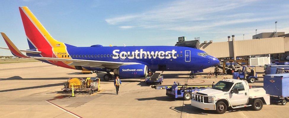 A Southwest plane on the runway