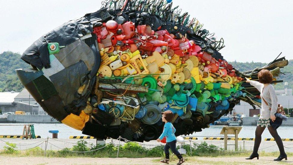 A fish sculpture made from plastic