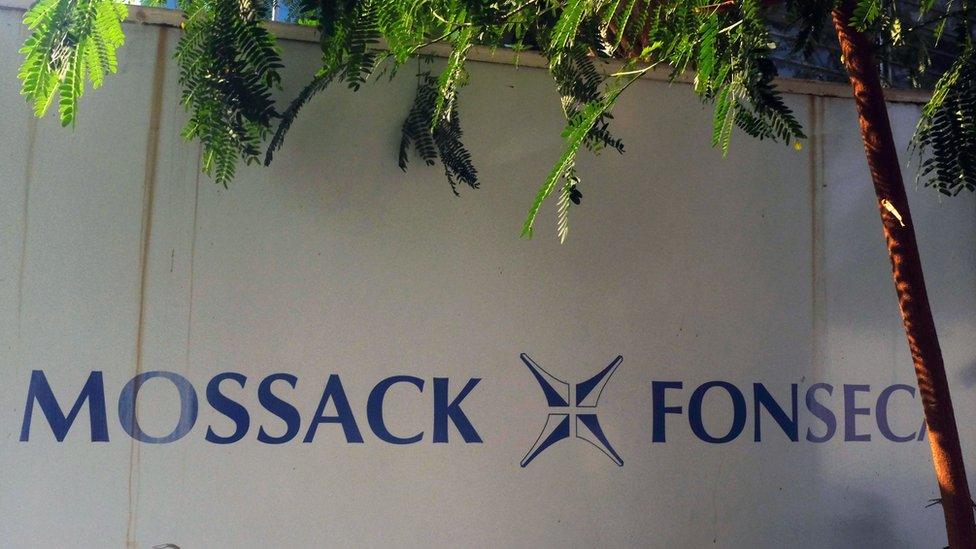 A sign outside the building where Panama-based Mossack Fonseca law firm offices are based in Panama City