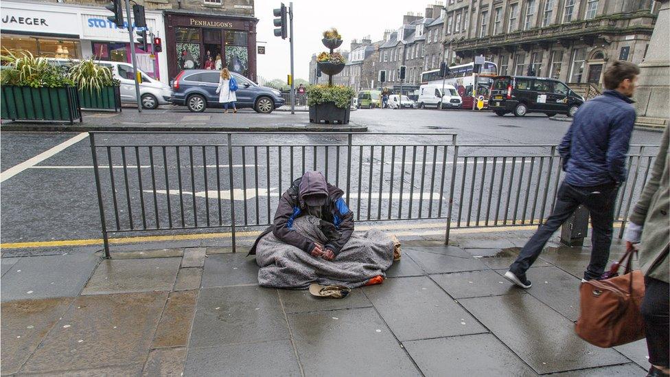 Homeless person on the streets of Edinburgh