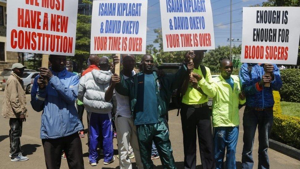 Kenyan athletes at protest