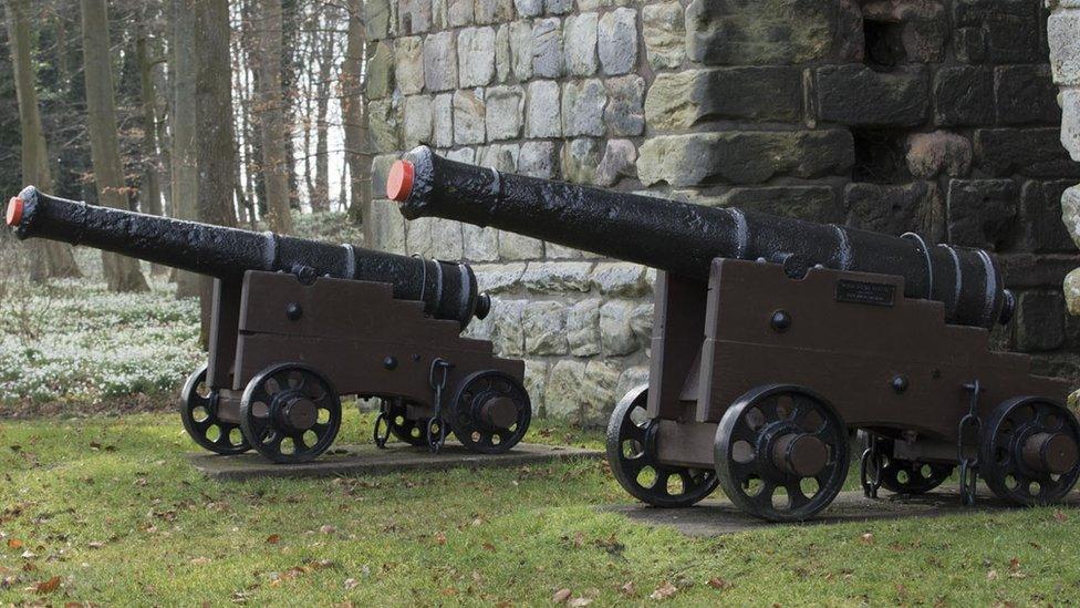 Two nine-pounder cannon at Etal Castle, Northumberland