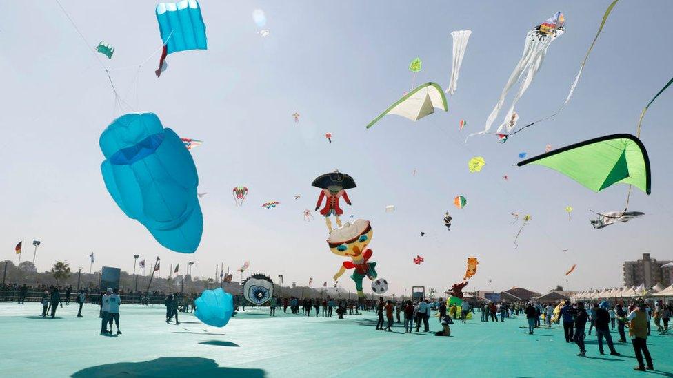 A scene from this year's international kite festival in Gujarat