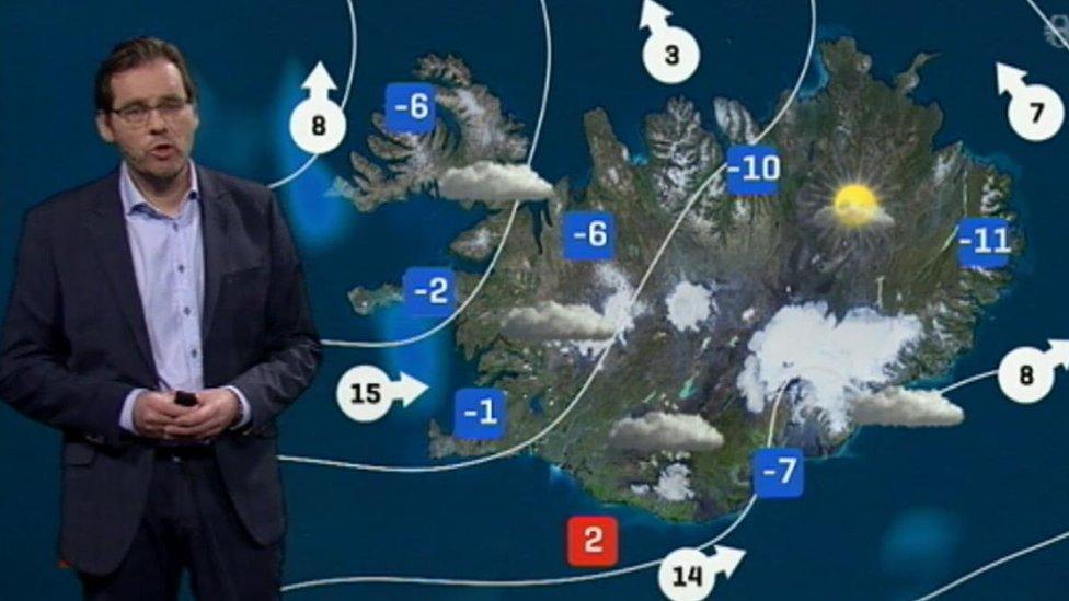 A weather forecast on Iceland's RUV television