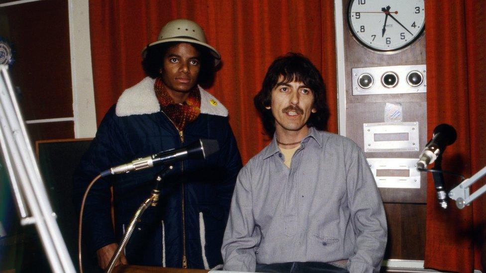 Michael Jackson and George Harrison at Radio 1 in 1979