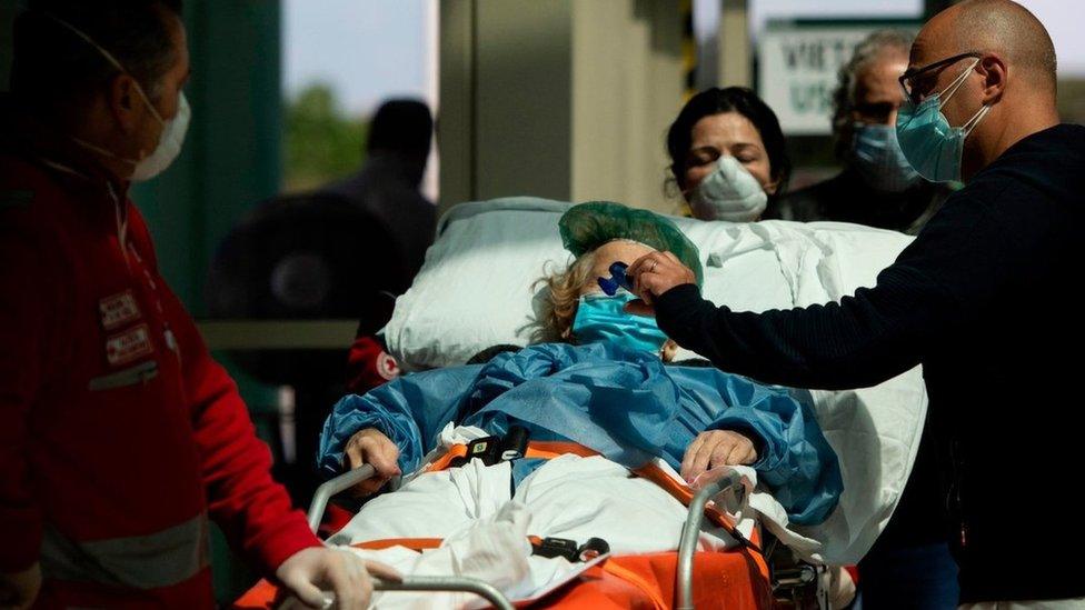 Patient arrives at Tor Vergata Covid hospital in Rome on 6 May