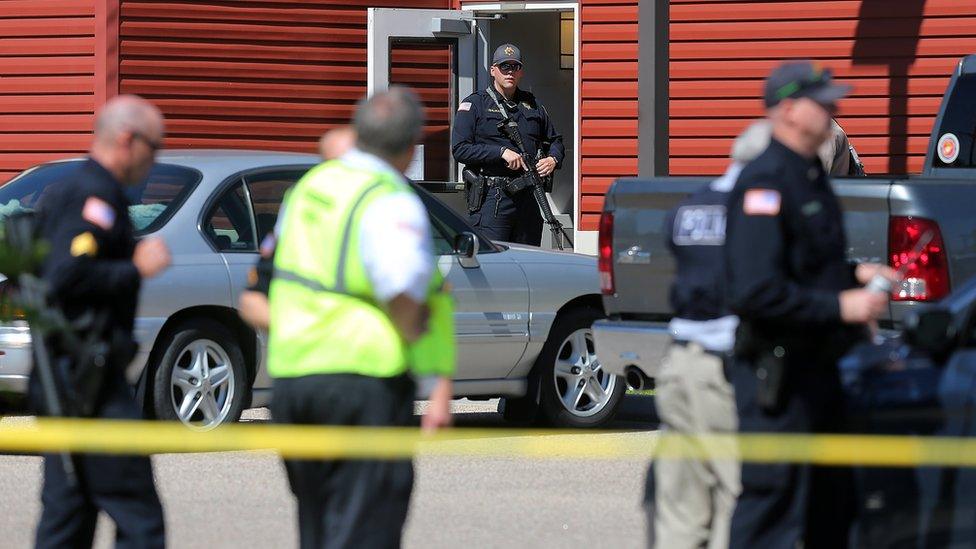 Police outside of the senior citizens complex in Cheyenne