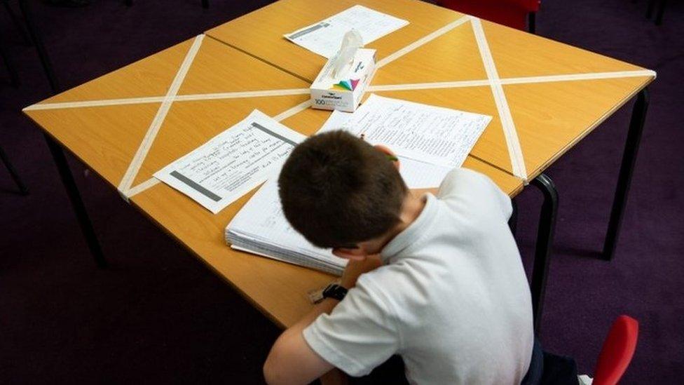 Pupil at socially-distanced desk