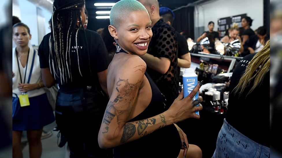 Model Slick Woods backstage at New York Fashion Week