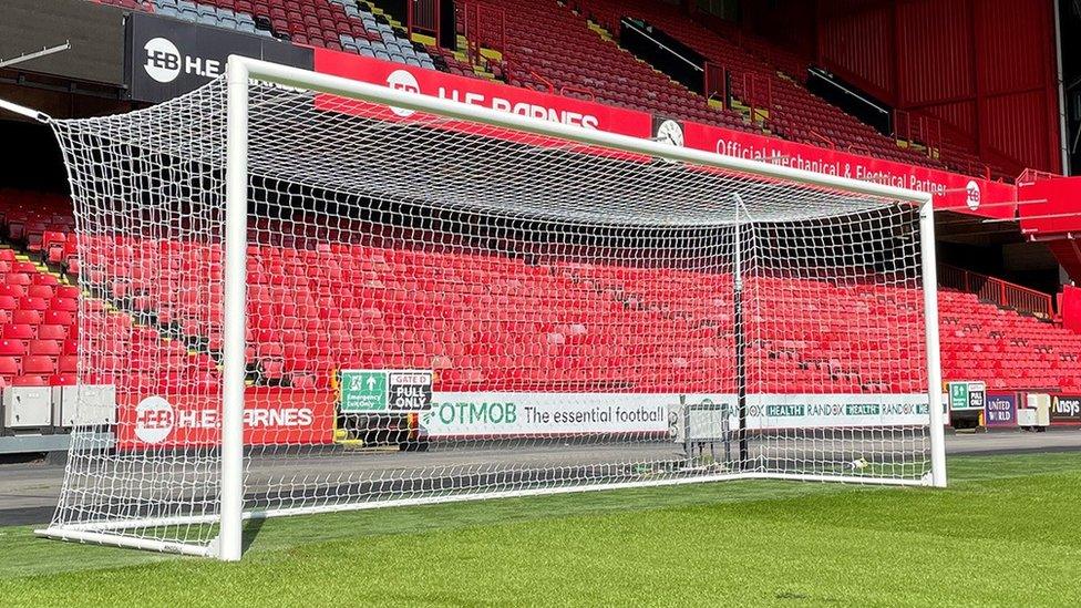 A football goalpost manufactured by MH Goals