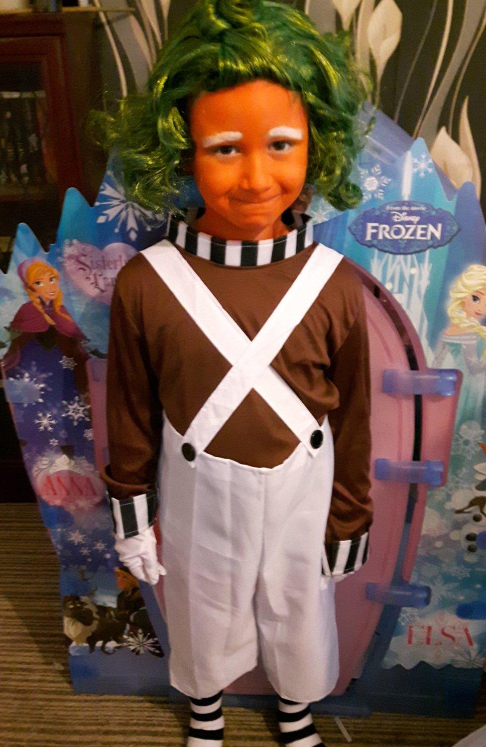 Kailan from Nottingham is dressed as an Oompa Loompa for World Book Day. He loves Roald Dahl's Charlie and the Chocolate Factory!