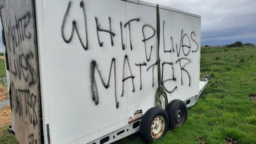 Trailer sprayed with graffiti