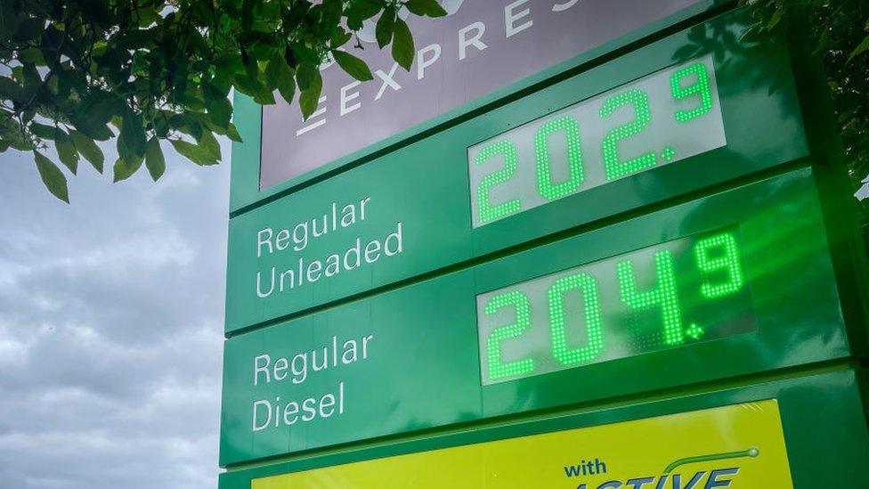 still shows the fuel prices of one station with regular unleaded fuel at nearly 203 pence a litre and regular diesel at nearly 205 pence a litre