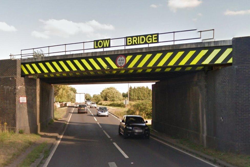 Low bridge on A5 in Hinckley