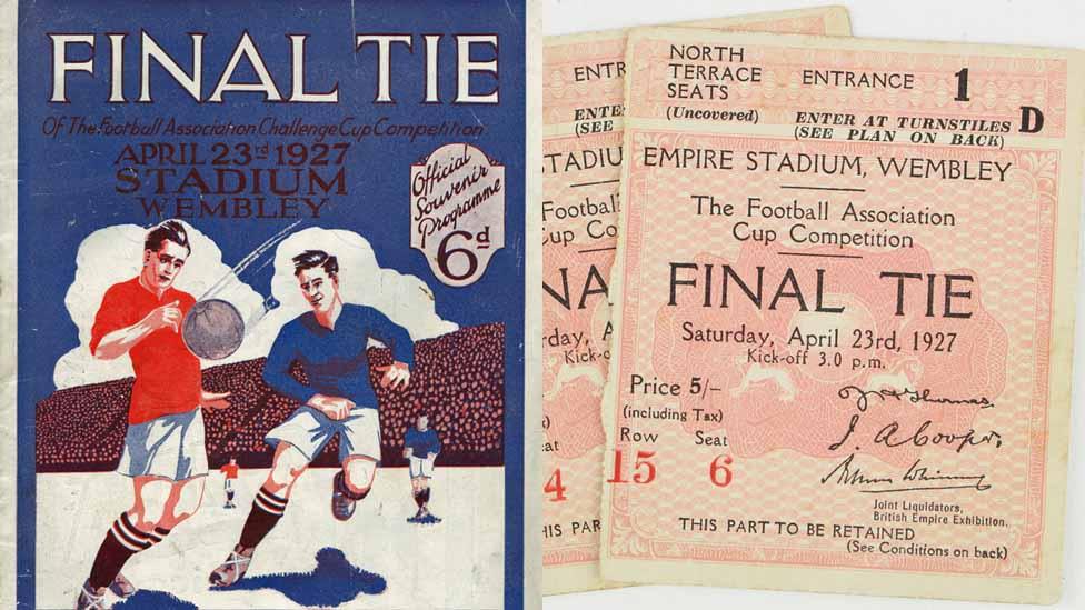 A programme and tickets from the 1927 FA Cup final