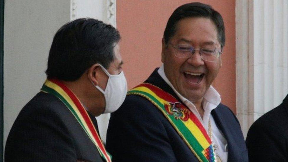 Luis Arce (right) and his vice-president, David Choquehuanca, were sworn in on Sunday