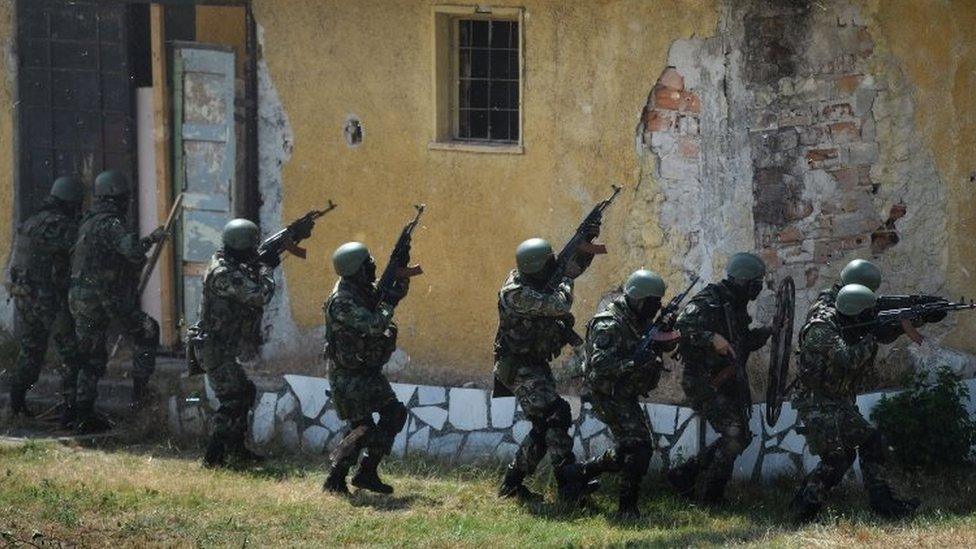 Bulgarian troops participate in a military training exercise