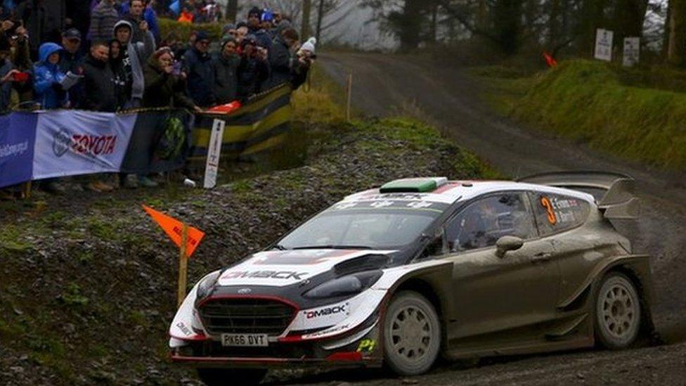 Elfyn Evans in action on day two of the Wales Rally GB