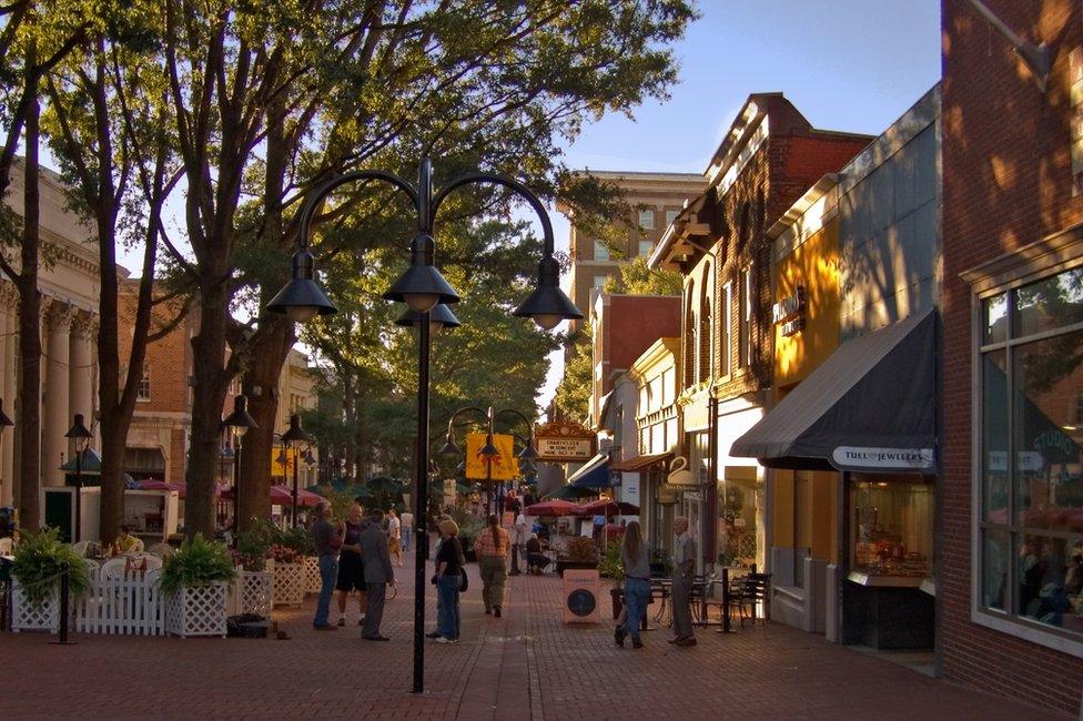 Charlottesville's downtown pedestrian mall, on a recent summer day