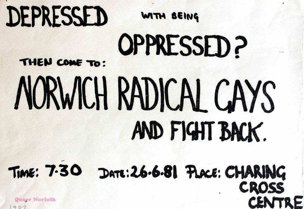 A notice for Norwich Radical Gays from the 1980s